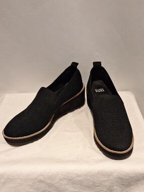 Eileen Fisher Lindy Black Knit Slip-On Platform Wedge Shoes